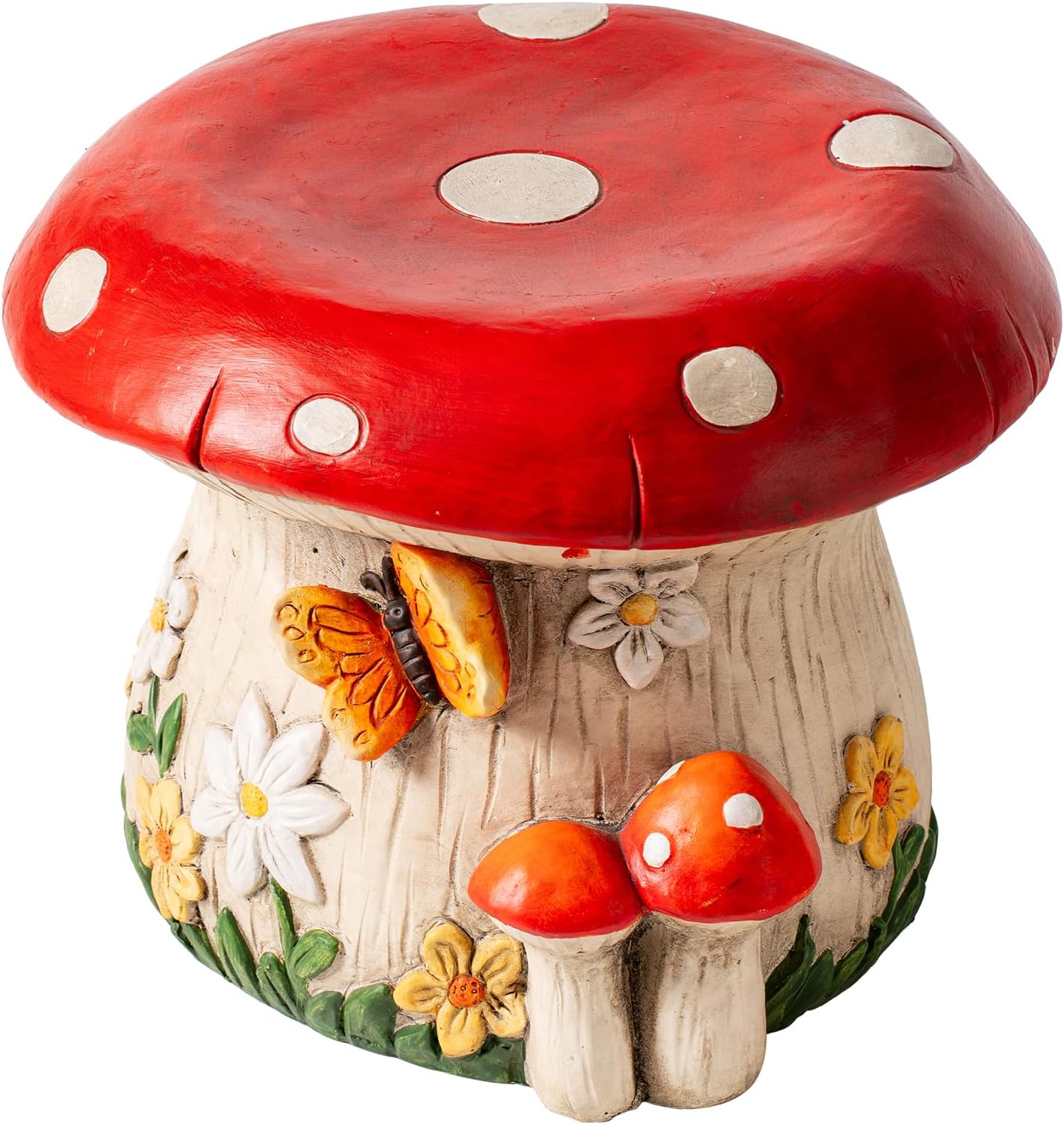14''W Mushroom House Statue Outdoor Statues Garden Resin Stool Over-Sized Sculpture Forest Pedestal Spring Decor for Home Courtyard Lawn Patio Summer Ornament Indoor Stool