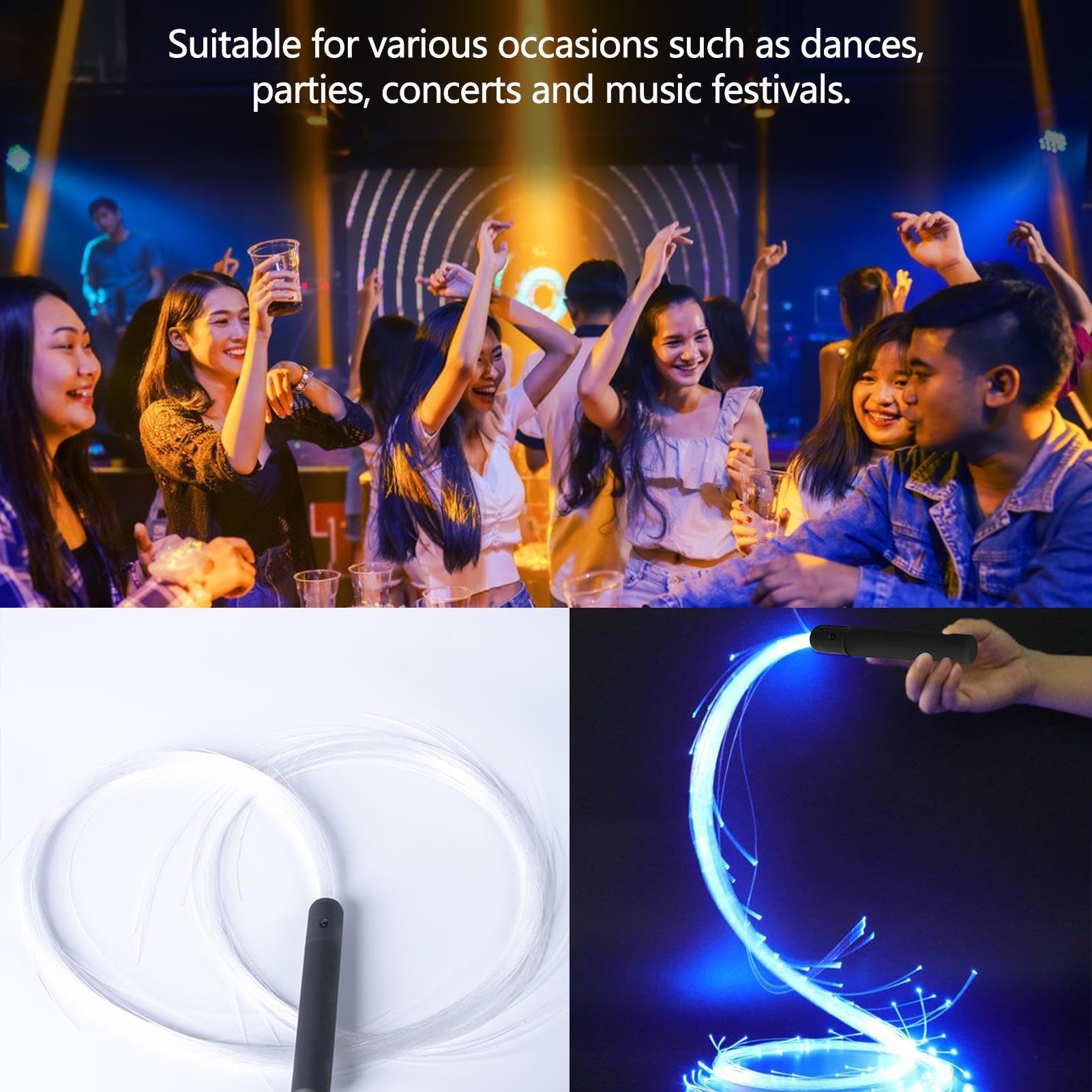 Frusta da ballo a LED | per danza rotanti a 360 gradi | con 4 modalità di illuminazione variabili, fruste ricaricabili a batteria per concerti