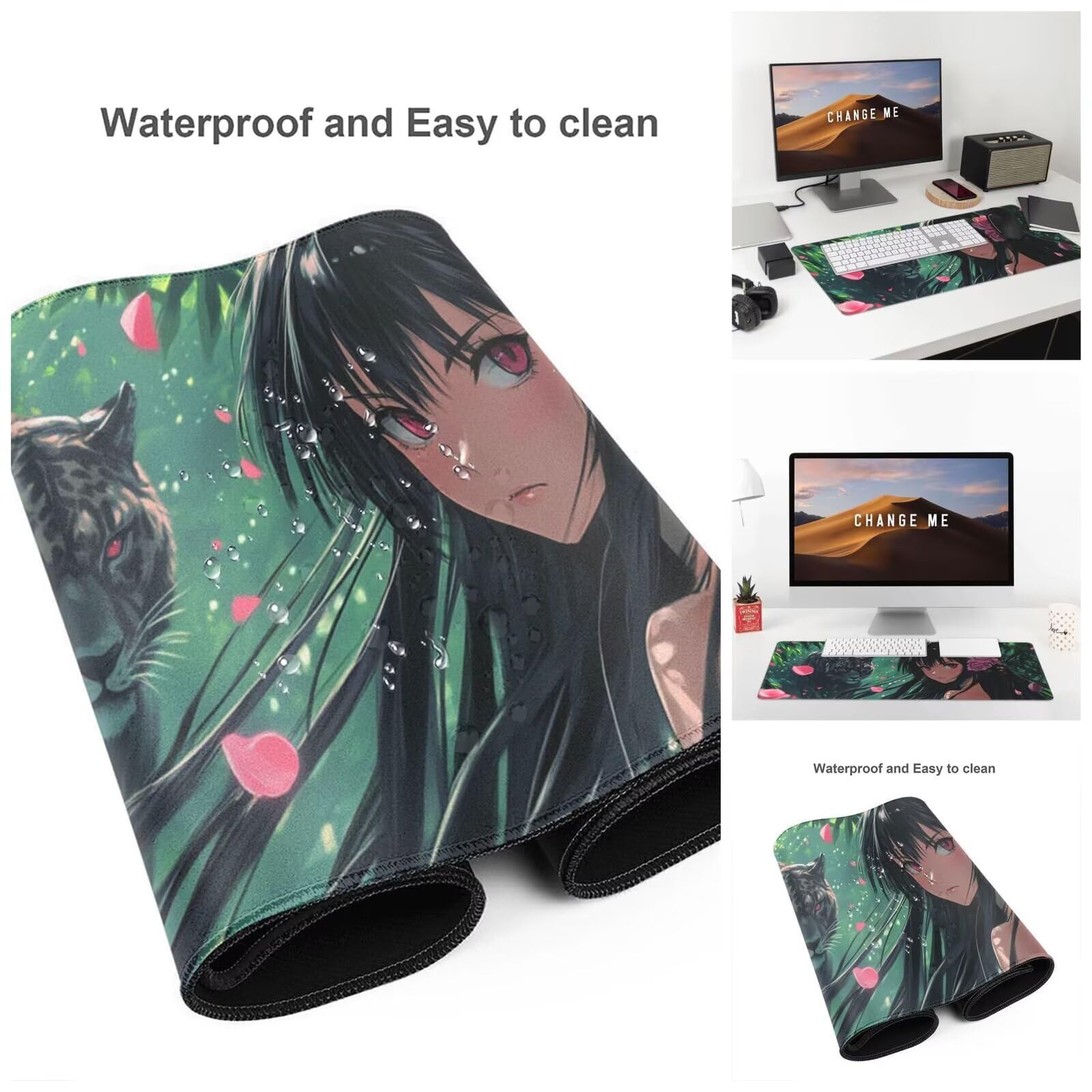 Alfombrilla Ratón Anime Alfombrilla Ratón XXL 1600 x 800 mm, Leopardo Mouse Pad Gaming con Bordes Cosidos, Impermeable Mousepad XXL Base de Goma Antideslizante Duradera, Mouse Pad para Oficina Q454