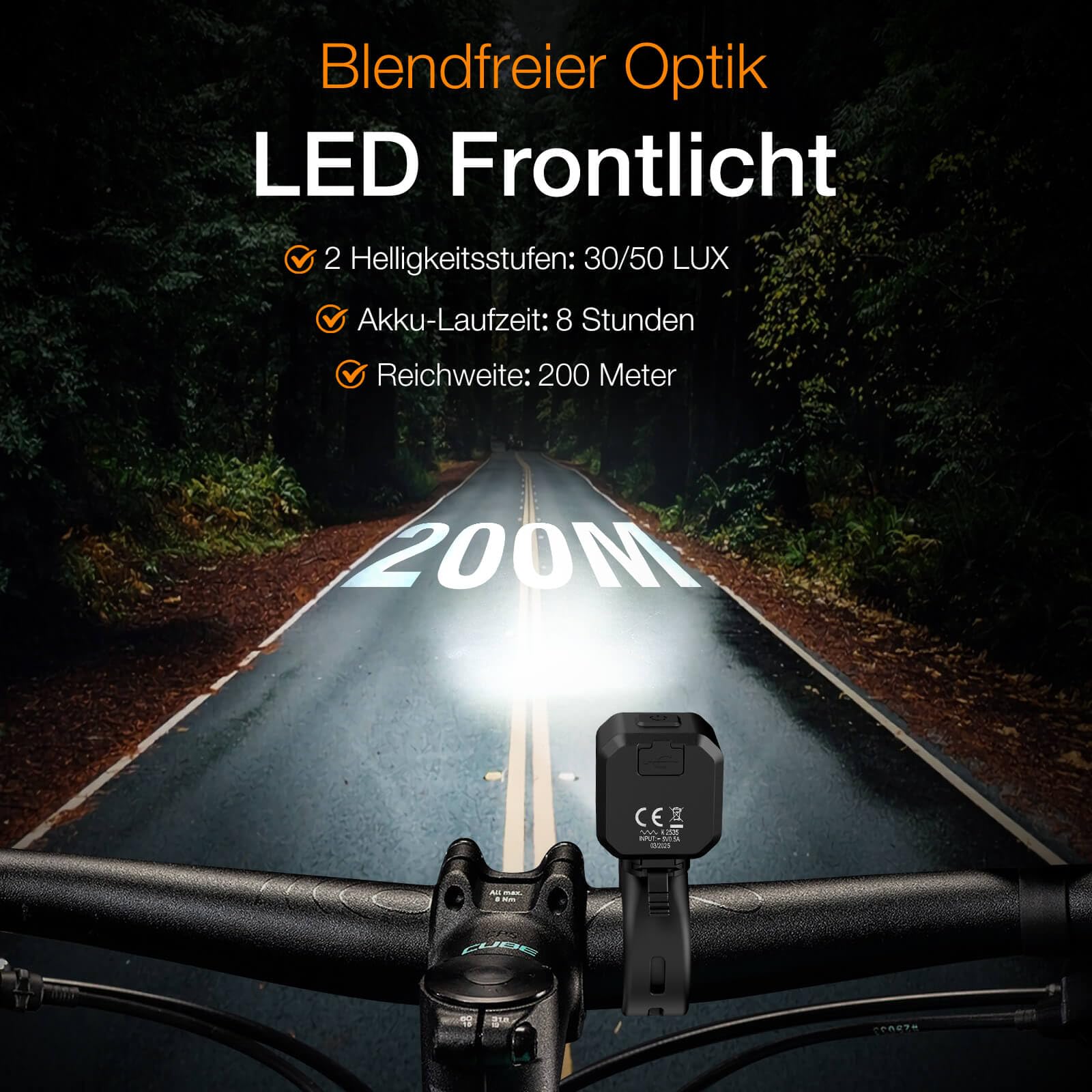 Tavaler Éclairage de vélo avant USB-C rechargeable | Lampe de vélo avant avec batterie | Étanche IPX5 Éclairage de vélo avant LED | Éclairage avant de vélo pour vélo de course, vélo électrique, VTT