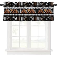 African Geometric Tribal Window Valance Curtain Vintage Abstract African Traditional Mud Cloth Pattern Seasonal Summer Holiday Valances for Kitchen Dinning Living Room Bedroom 54x18inch