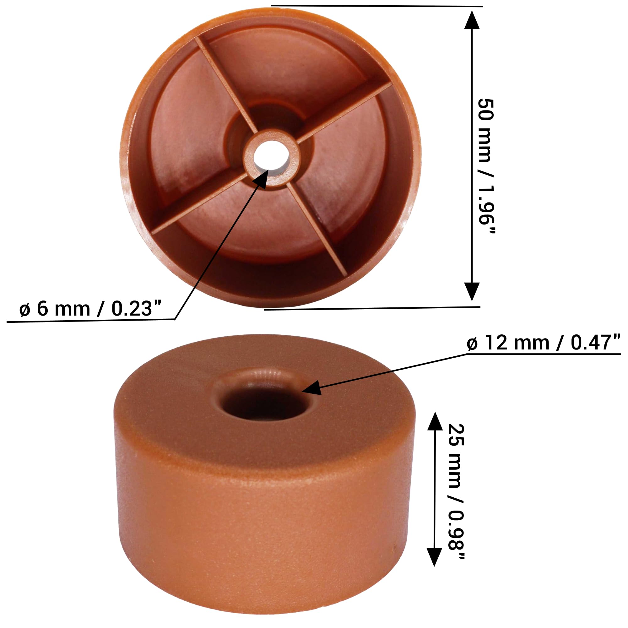 SKIR'CO 4 pcs, Brown Plastic Round Furniture Legs, 50 mm Diameter, Height 25 mm, Plastic Furniture Feet, Screws Included - Image 3