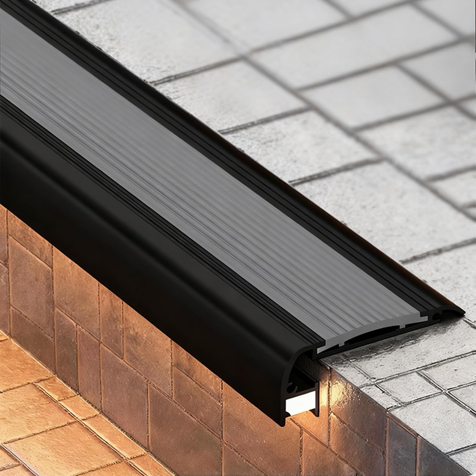 Profili per Scala Bordo Profilo Per Gradini In Alluminio Grigio Con Fessura Per Luce, Profilo Per Soglia A L, Profilo Antiscivolo Per Gradini Esterni Per Edifici Commerciali(Gray-5pcs,60"(152.4cm))