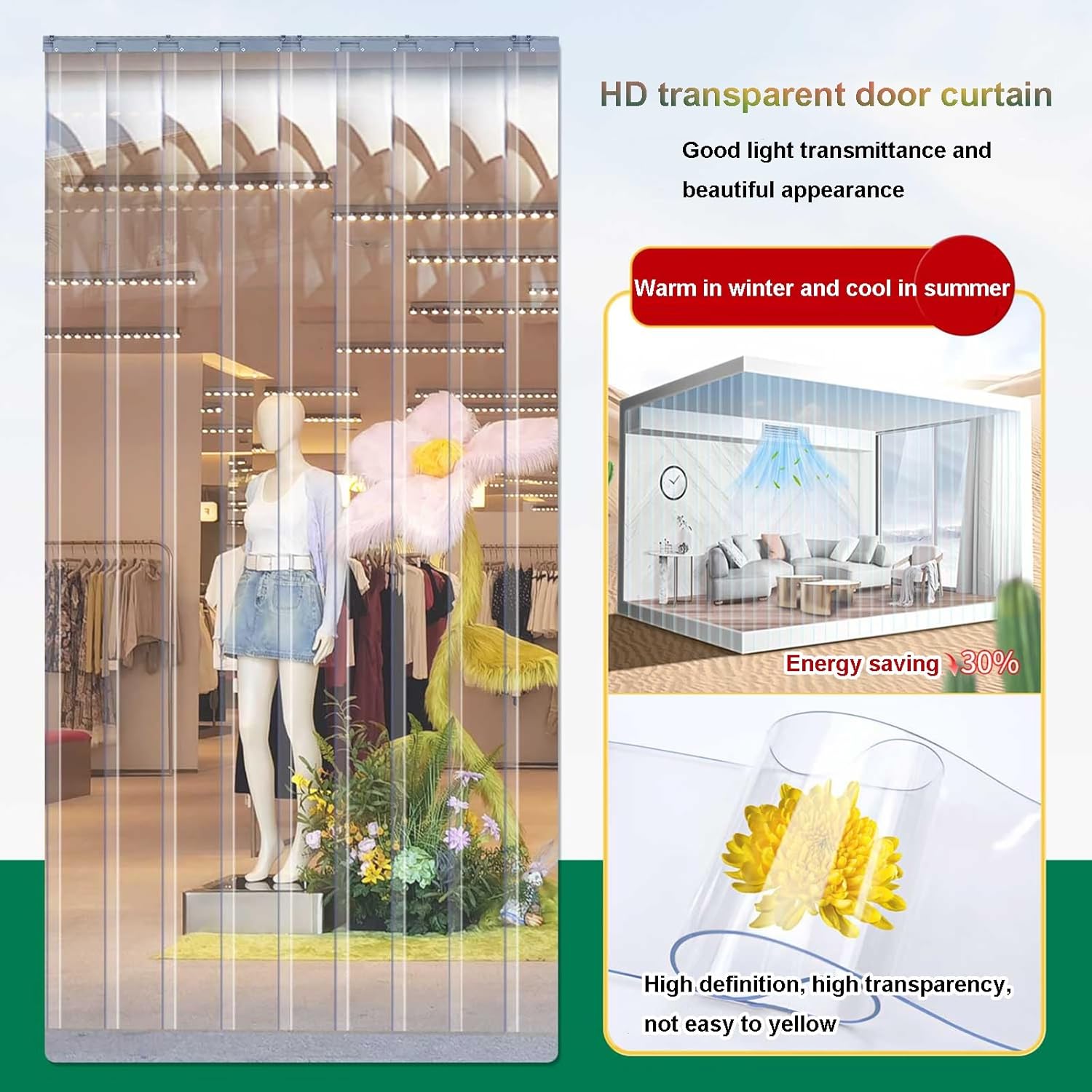 PVC Strip Curtain for Freezer Room, Transparent Door Curtain, Waterproof & Windproof PVC Strip Door for Balcony, Stable & Durable (240x240cm/94.49x94.49in)