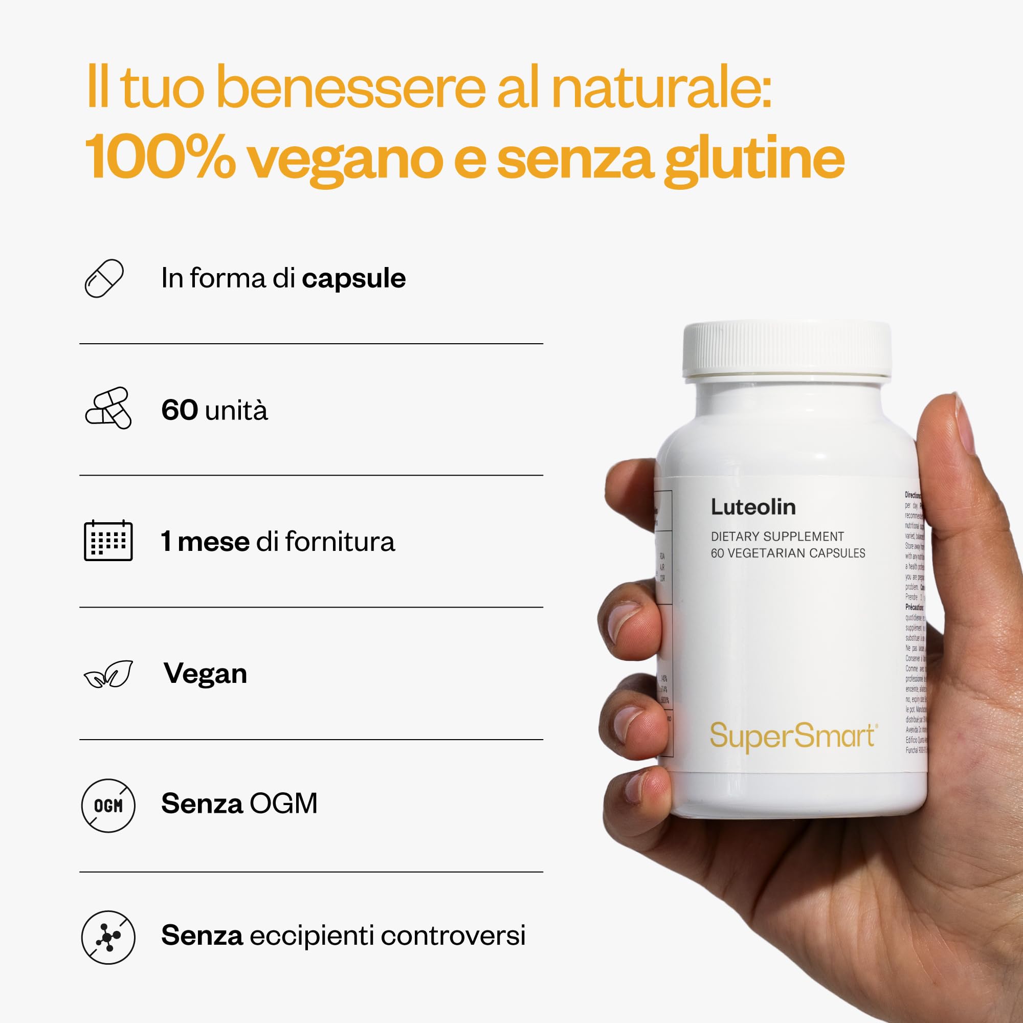 Luteolina - Flavone naturale con proprietà antiossidanti - Estratto naturalmente dai gusci di arachidi - Vegano - Senza glutine - Supersmart