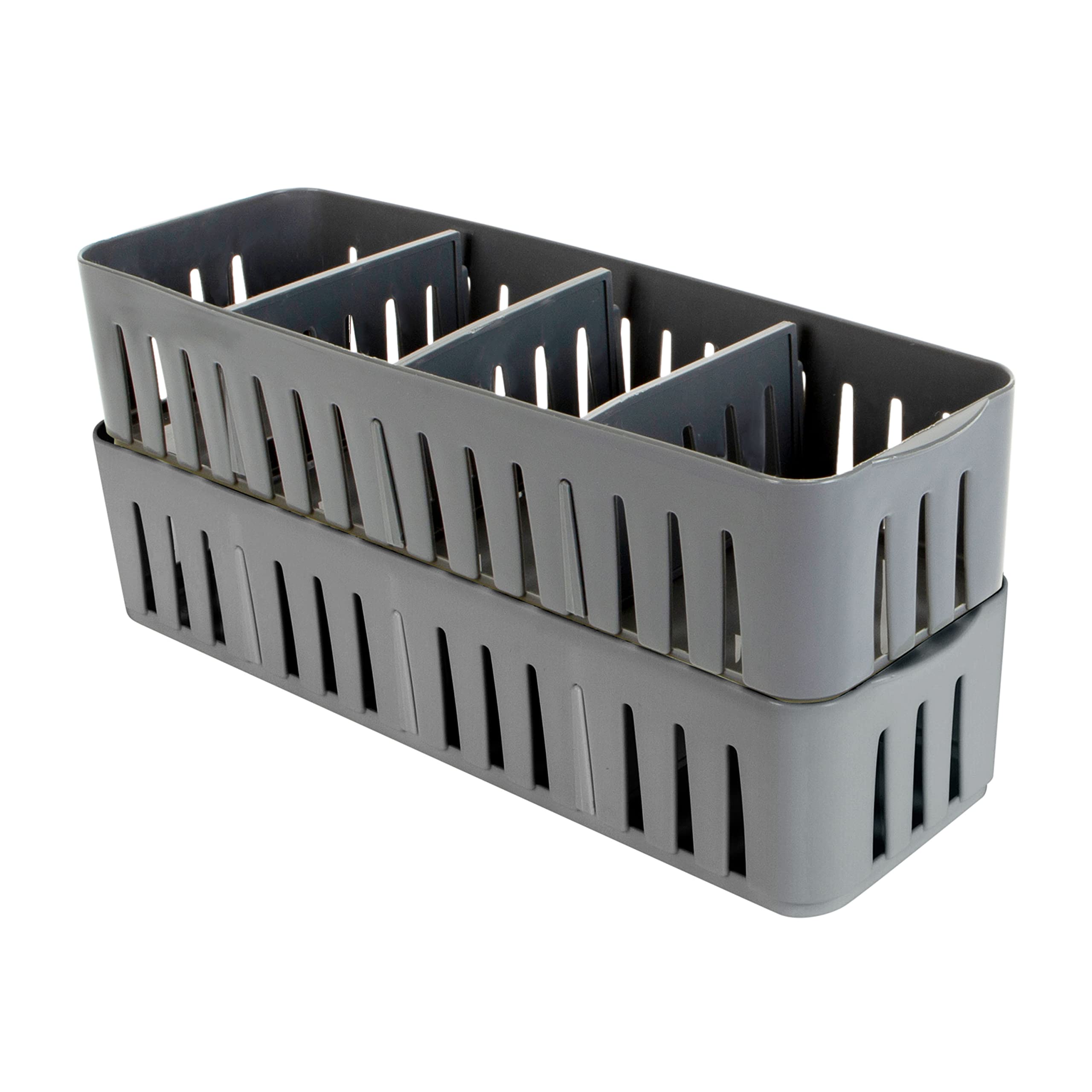 Simplify Confezione da 2 contenitori impilabili a 4 scomparti con divisori regolabili | Organizer per cassetti | Cesto portaoggetti | Ideale per ufficio | Forniture da scrivania | dormitorio | Bagno |