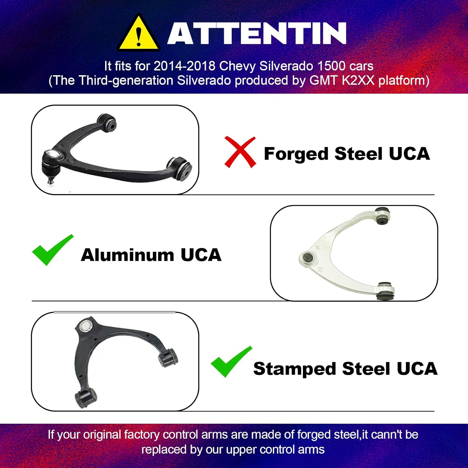 Forged Front Upper Control Arm for 2014-2018 Chevy Silverado GMC Sierra 1500, 2015-2020 Chevy Suburban 1500,2-4" Adjustable Front Aluminum Control Arm,Silver Front Suspension A-arms(2ps)