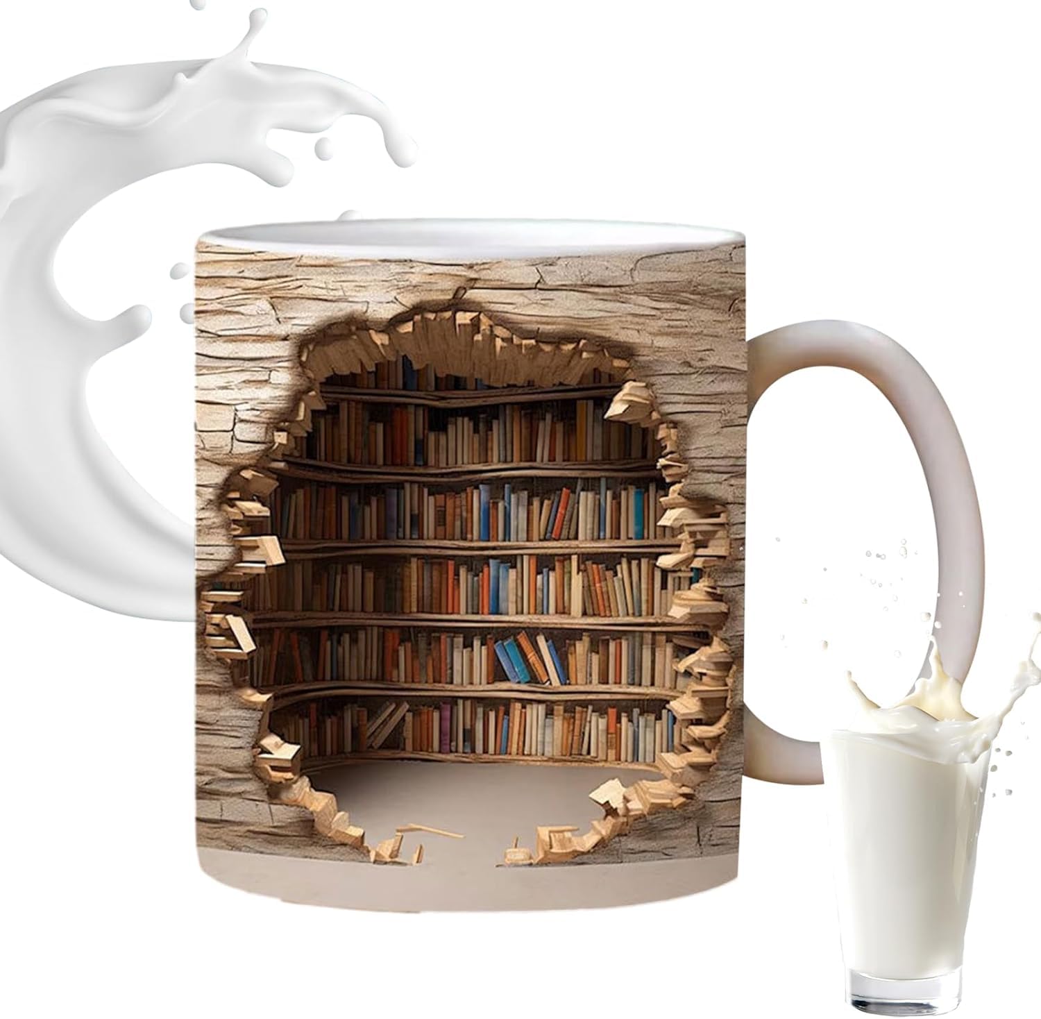 3D Library Mug, Brown - Perfect for Book Lovers & Creative Spaces