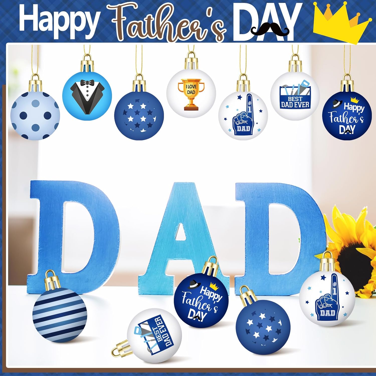 Civaner 40 Pcs 1.97'' Father's Day Tree Ornaments - Father's Day Balls Ornaments Hanging Decorations for Small Tree, Best Dad Ever Gifts, Birthday & Party Decorations