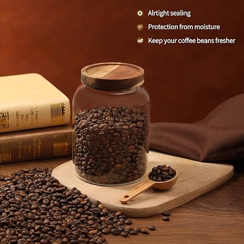 Miniatura 3 de Tarro de almacenamiento de café de vidrio con tapas, cuchara, recipiente de café de vidrio grueso, 40 onzas (40.6fl oz), recipientes de vidrio de