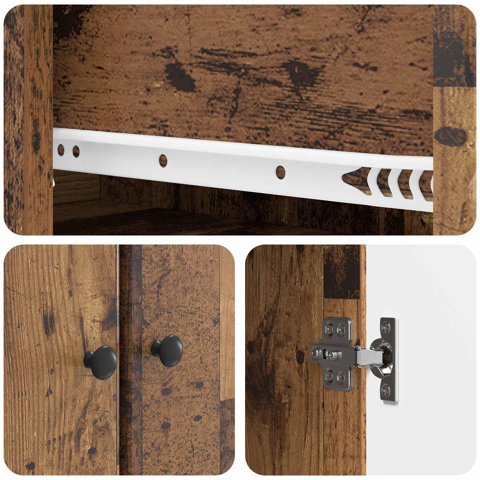 2-teiliges Möbelset Wohnzimmer Altholz-Optik Wohnwand mit Schrank und Sitzbank, Modernes Design Set für Flur und Esszimmer mit 4 Türen 4 Regalböden 1 Schublade