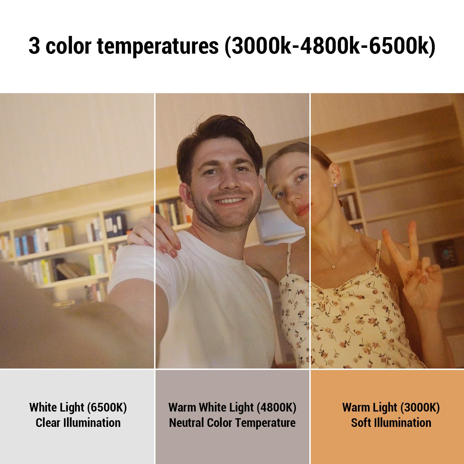 Lampe Vidéo RVB LED Portable, CRI95+, 3000K-6500K, avec Support de Griffe Froide et Vis 1/4, pour Photographie et Vidéo, Blanc