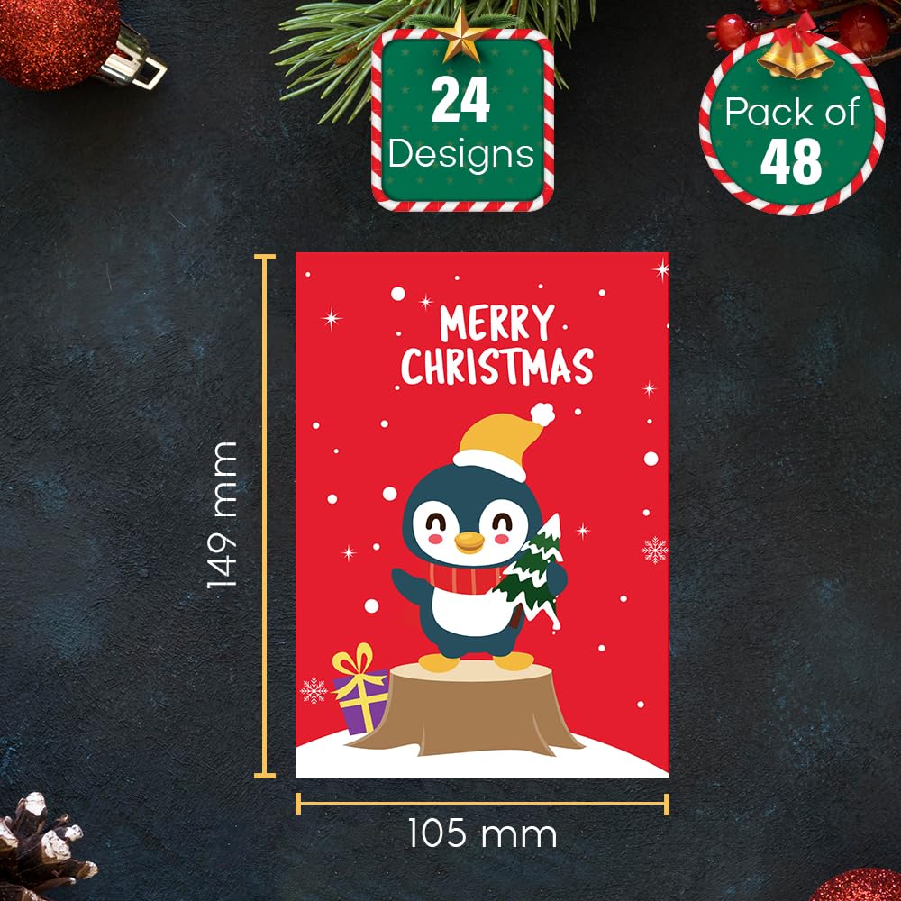 Papa Prints Assorted Christmas Cards (149 x 105 mm) 2025 Christmas Cards Pack of 48 Multipack Christmas Cards with Envelopes - Image 2