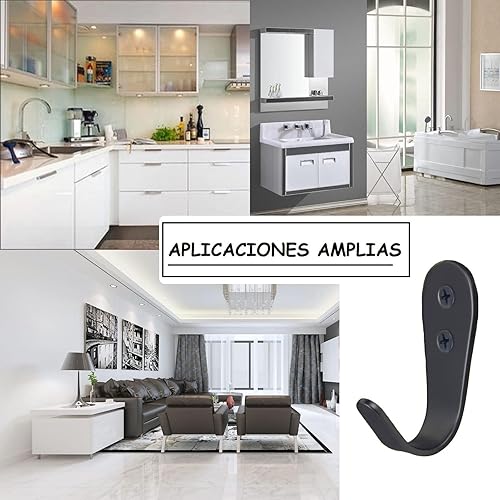 Miniatura 5 de Ganchos para colgar abrigos de pared, paquete de 6 perchas negras para chaquetas, de acero inoxidable, gancho de una sola puerta, resistente, gancho