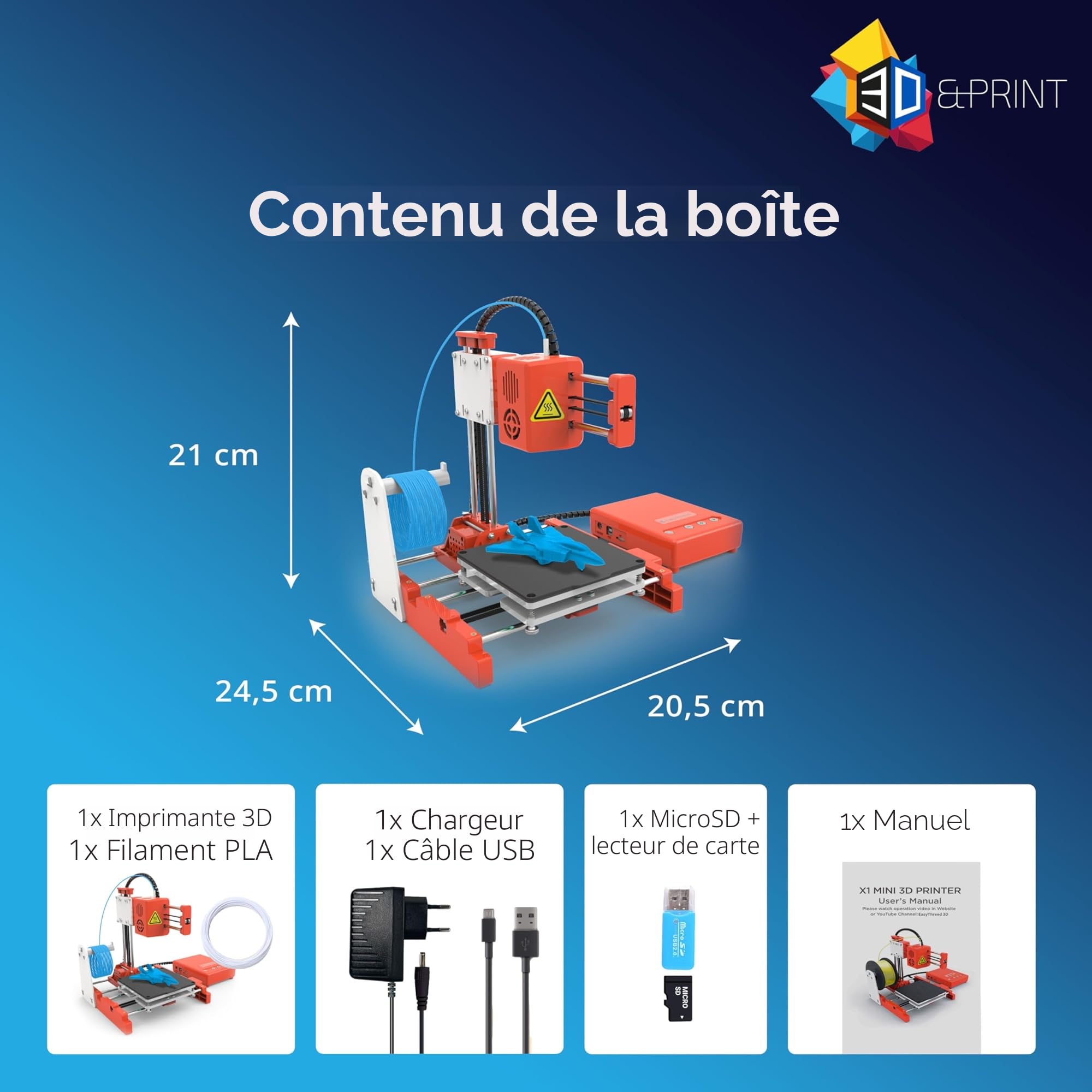 Silvergear® Imprimante 3D Haute Précision | Imprimante 3D pour Débutants avec Base d'impression Magnétique Amovible | Impression Silencieuse | Mini Imprimante 3D Légère et Portable avec Filament PLA