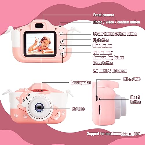 Miniatura 6 de OMOTIYA Cámara para niños, cámara de videocámara digital HD 1080P  cámara de selfie mejorada con cubierta de silicona suave para perros, para niños