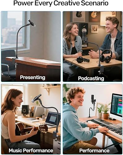 Miniatura 7 de 19-Inch Gooseneck Mic Stand for Desk - Clamp On Desktop Microphone Arm with Heavy-Duty Table Clip, 5/8" to 3/8" & 1/4" Adapters Included, Ideal for