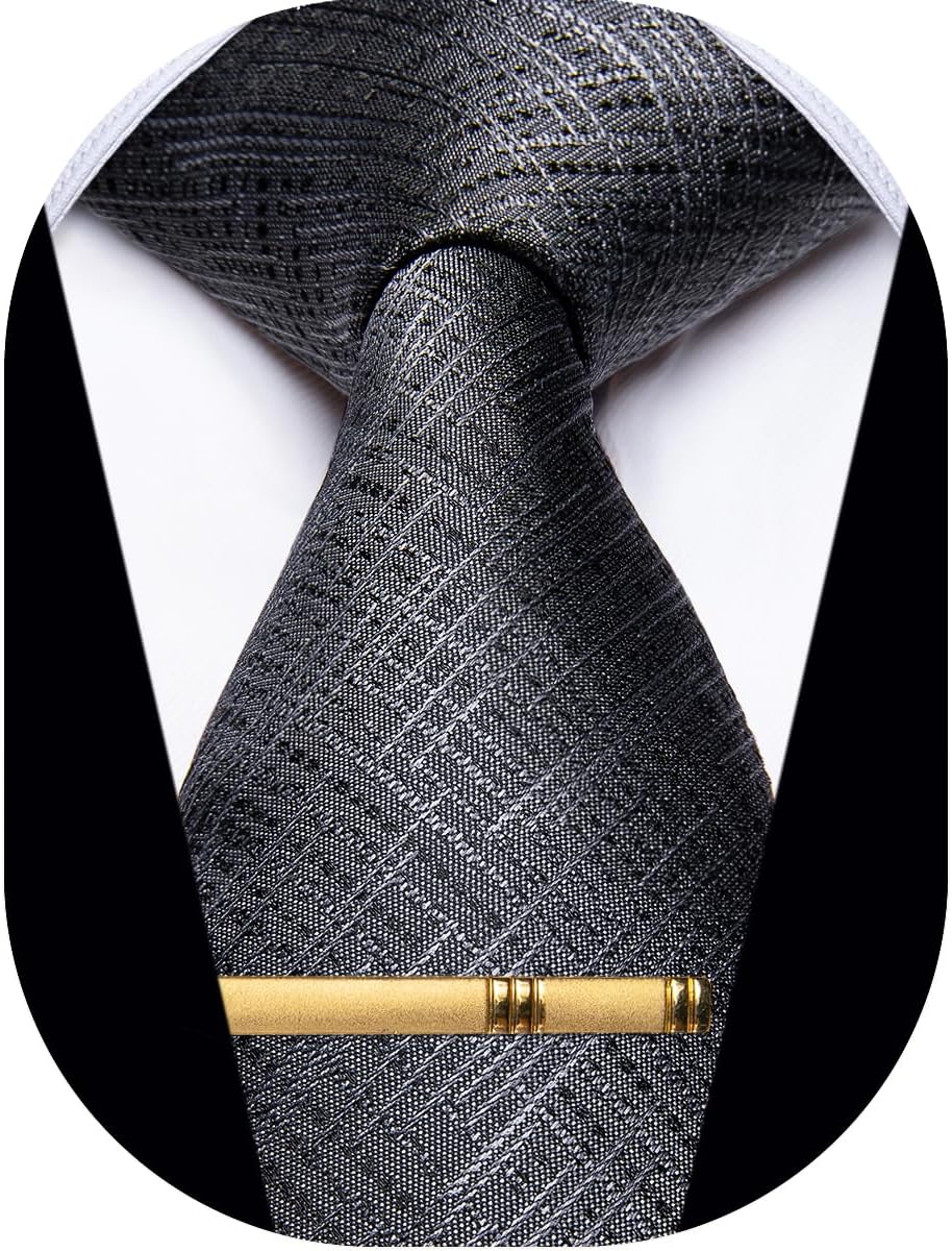 Men's Neckties Striped Tie and Plaid Neckties for Men Woven Silk Tie Gold Tie Clip Set
