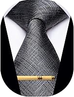 YourTies Men's Striped Plaid Silk Necktie with Gold Tie Clip Set - Jacquard Woven, Wedding Business Formal