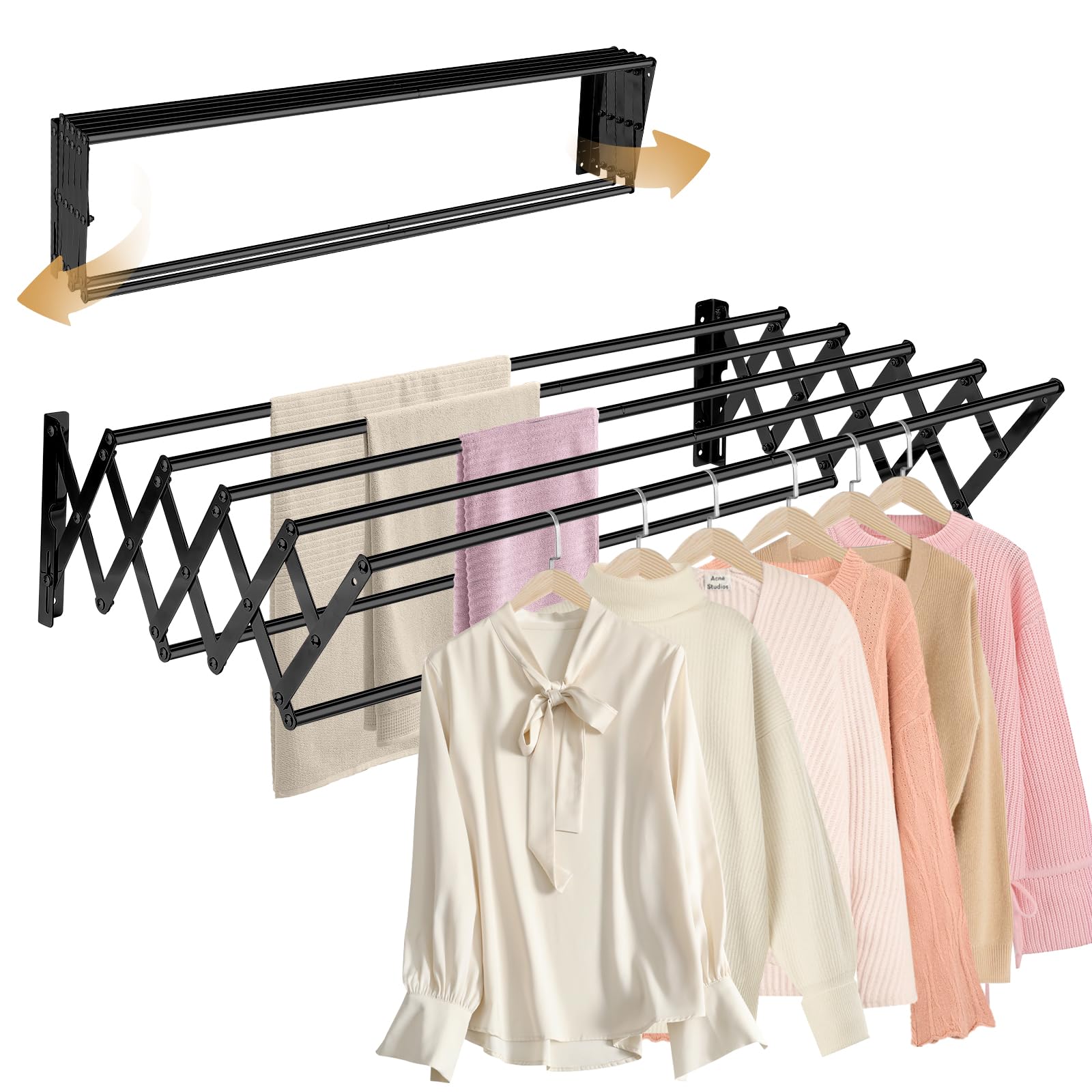 XL-31.5 pulgadas - Estante de secado de ropa montado en la pared, 130 libras, gran capacidad, a prueba de óxido, plegable, fácil de instalar con 7 varillas de secado, toallero de ahorro de espacio