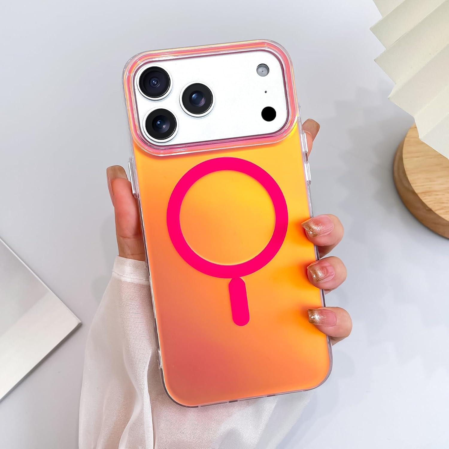 SAKUULO Magnetic Case for iPhone 17 Pro Compatible with Magsafe, Bling Laser Iridescent Florescent Crystal Sparkly Luxury Shockproof Protective Cover for Women Men, Hot Pink - Image 2