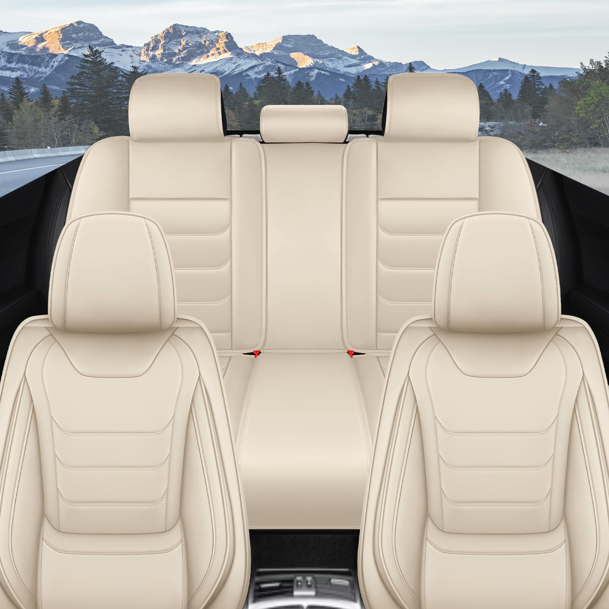 Autositzbezüge passend für Mercedes-Benz CLA 180 2007-2026, 5 Sitze Komplettset, wasserdicht & langlebig, kompatibel mit Seitenairbags, hochwertiges Nappa-Leder Sportsitzbezug.(Beige)
