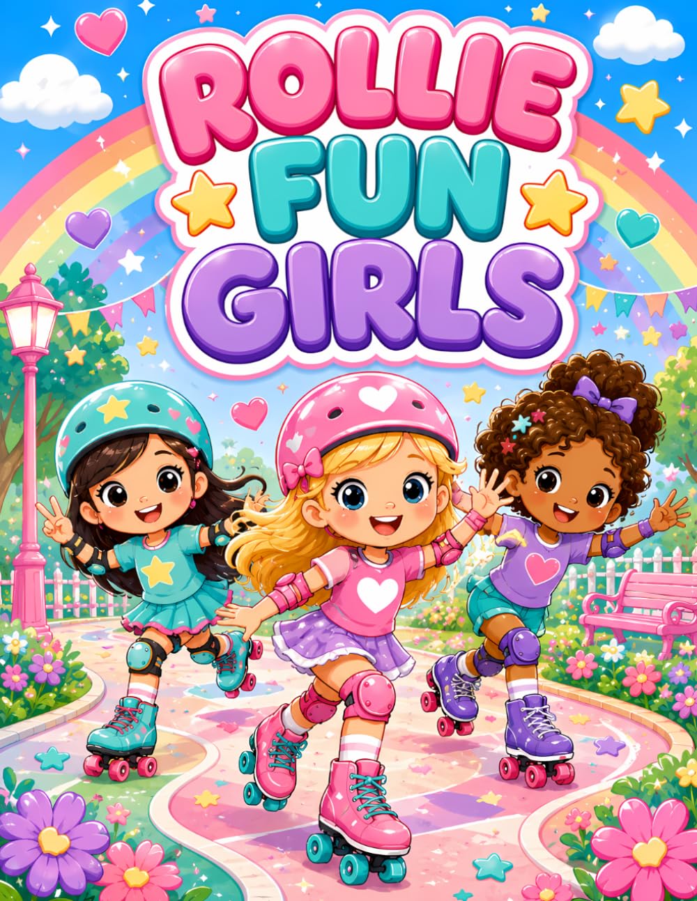 Rollie Fun Girls: A Fun Roller Skating Coloring Book for Kids with Cute Girls, Sweet Adventures, Parks, Treats, Stars, and Easy Coloring Pages