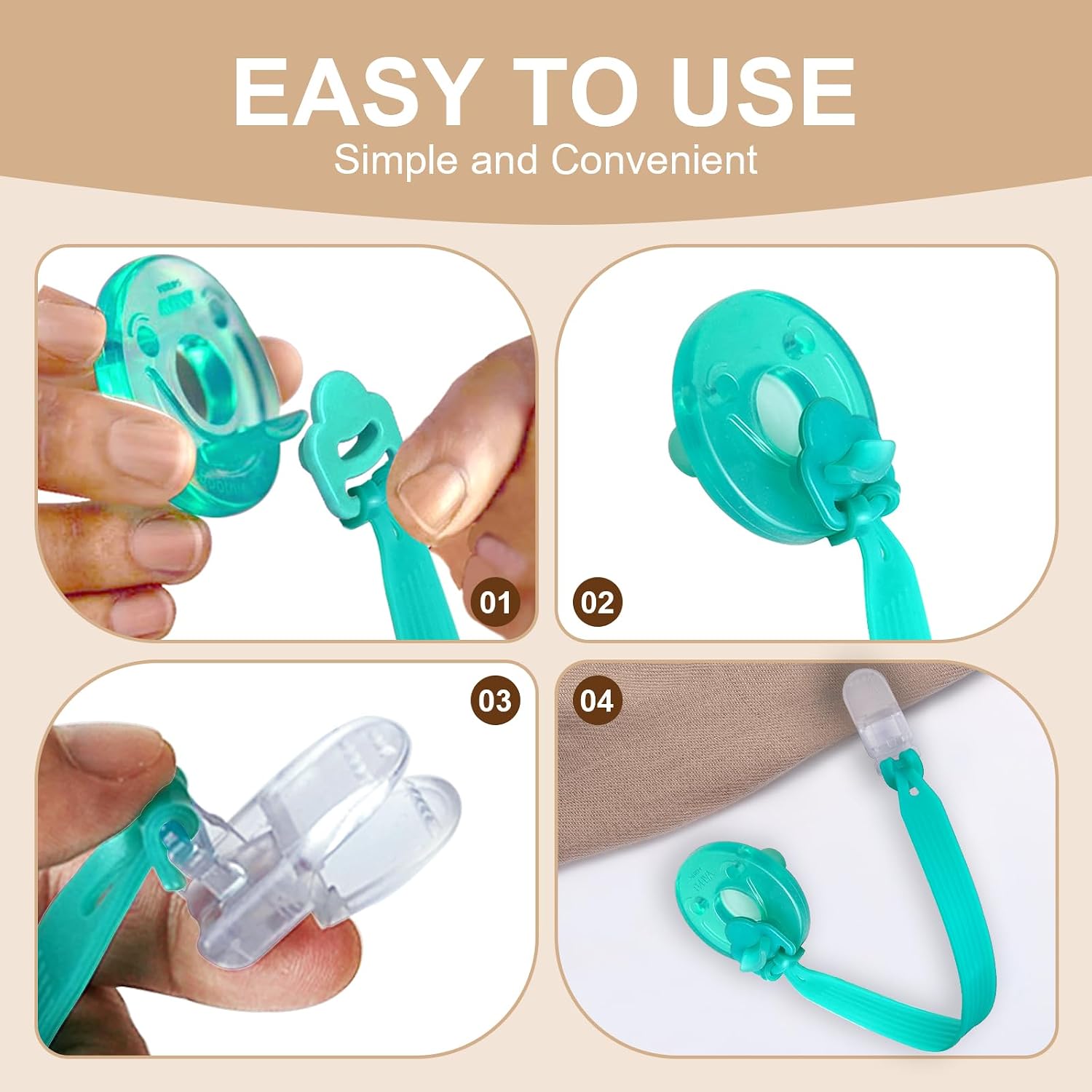 Silicone Pacifier Clip with Adapter Ring for Philips Avent Soothie, 2 Pack One-Piece Soft Binky Clips Holder for Baby Boys Girls, Anti-Loss Paci Clips for Baby Shower Newborn Essentials, Blue Green