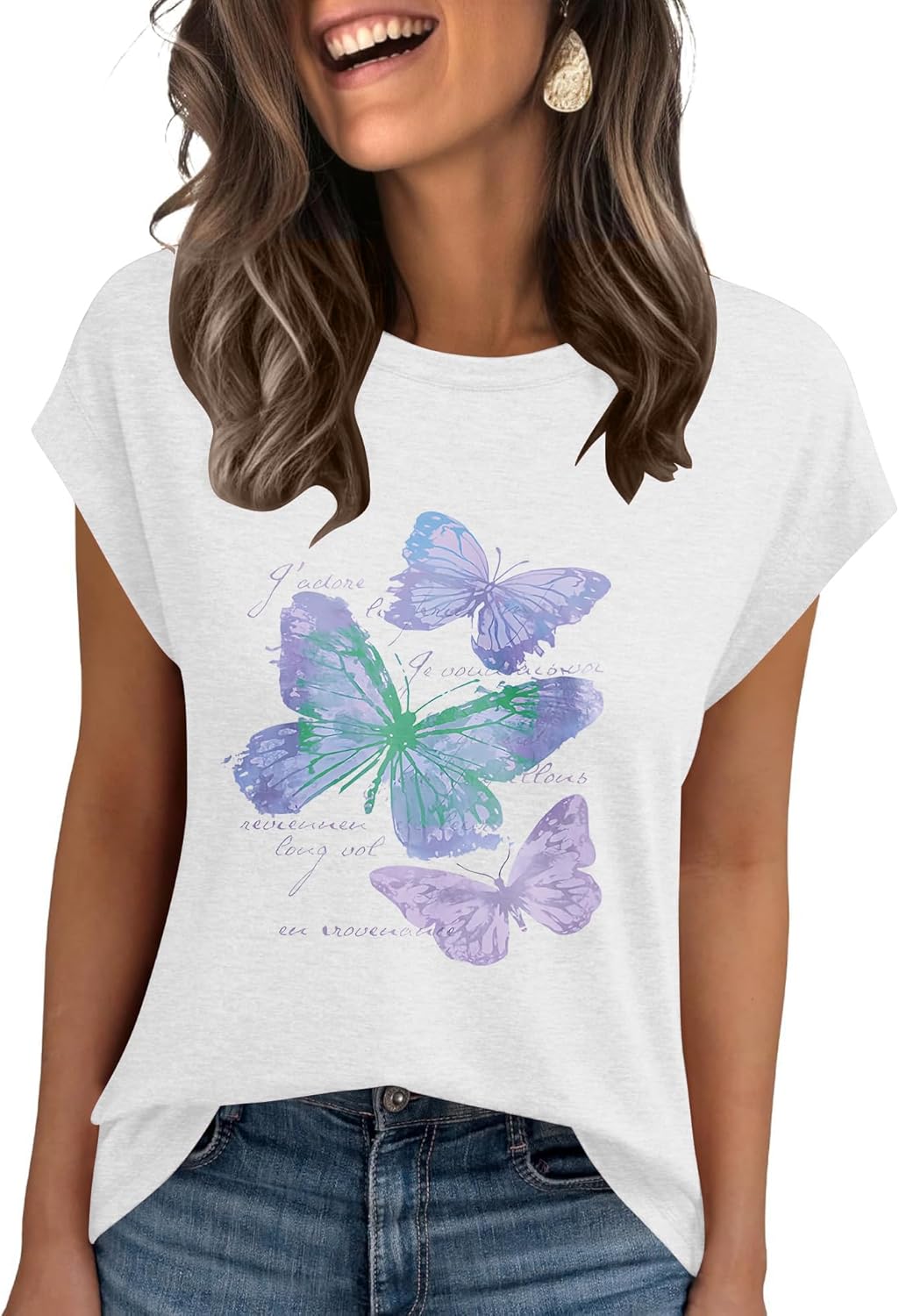 AKEWEI Womens Vintage Flower Print T Shirt Funny Cute Animal Graphic Tees Tops Loose Casual Outdoor Shirt