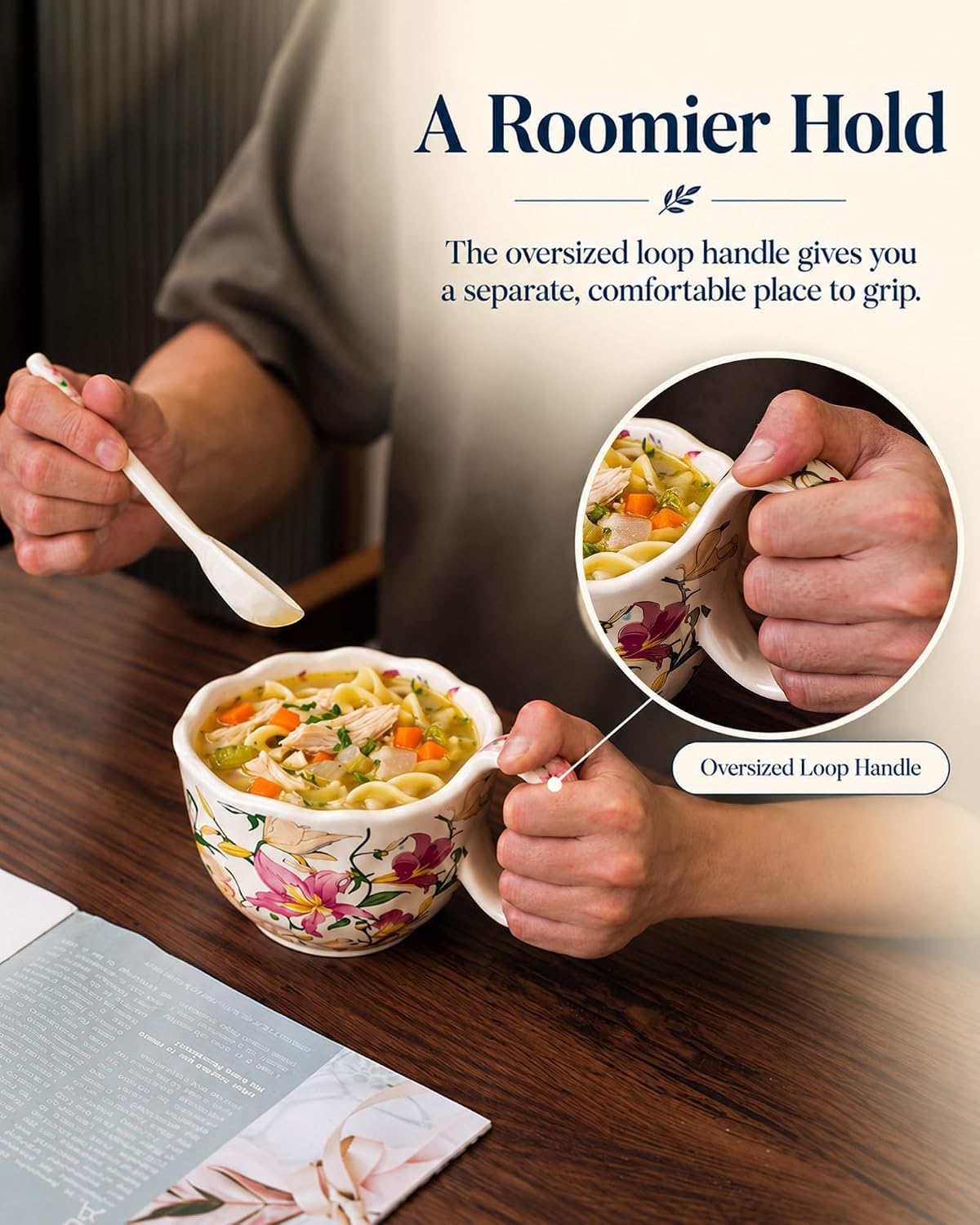 Soup Bowl with Handle, Soup Mug, Microwave Safe, 17 oz