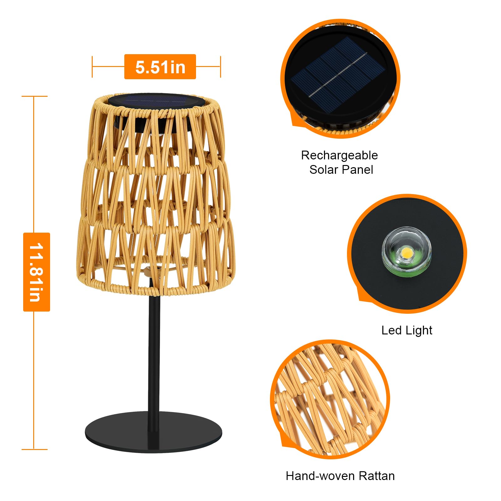 【4pcs Solar Tischlampe Outdoor Wasserdicht】Wiederaufladbare LED Solarlaterne für Garten Hof, Solarleuchten Außen Kabellose Tisch Rattan Lampe, Kleine Decklampe für Balkon Terrasse, Garten Geschenke