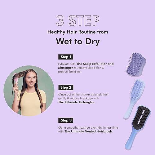 Miniatura 5 de TANGLE TEEZER Paquete de cepillo desenredante y masajeador de cuero cabelludo, para exfoliar y desenredar todo tipo de cabello, lavanda
