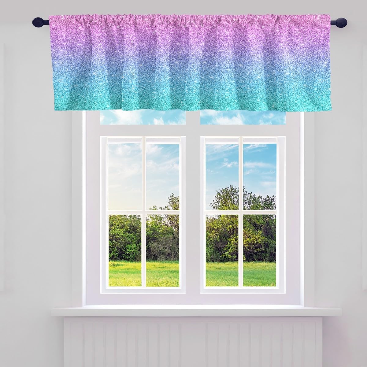 jejeloiu Glitter Valance Curtains for Living Room Bedroom