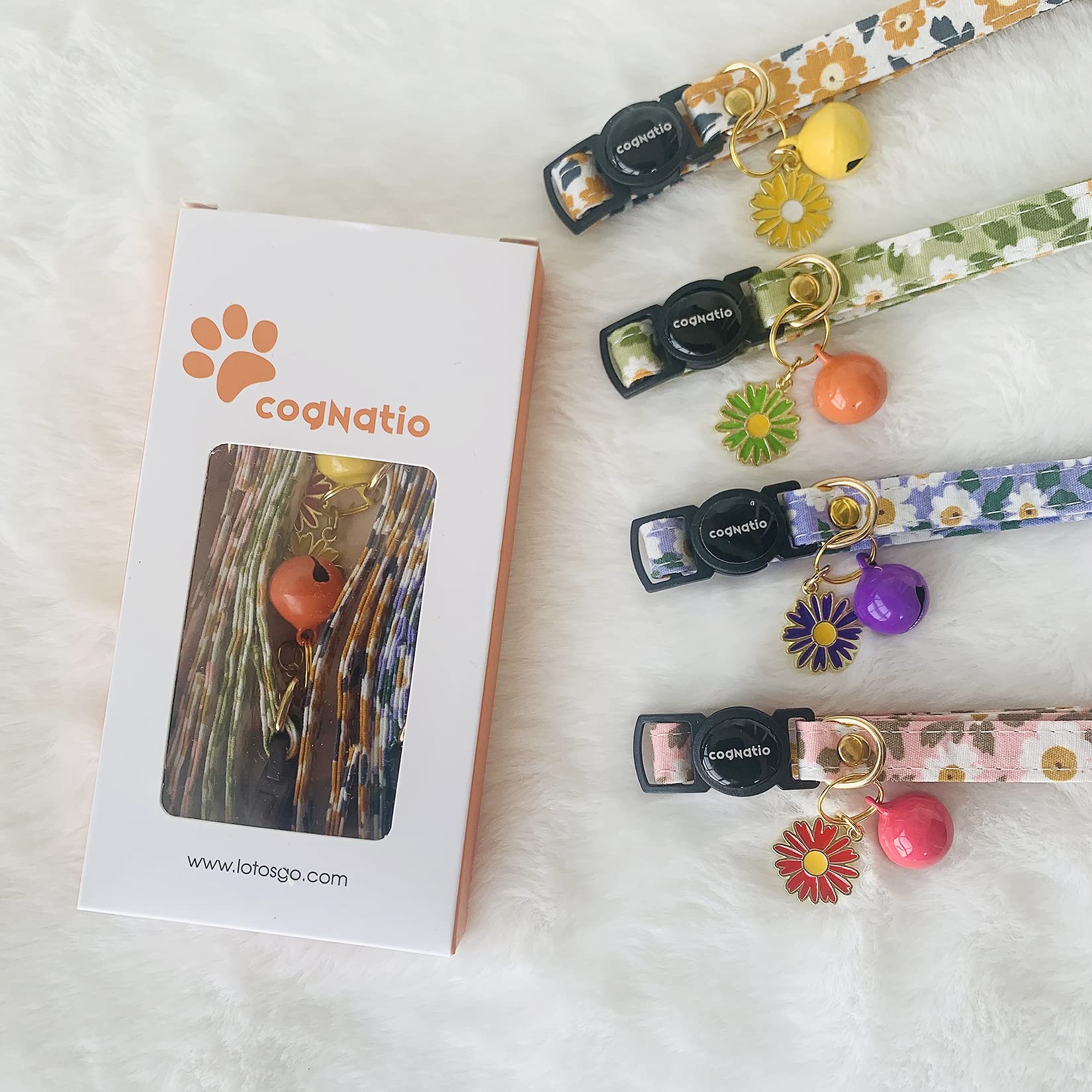 Cognatio Cat Collars with Bells and Safety Release Buckle, Floral Bow Tie Kitten Collars, Adjustable 20-30 cm - Image 2