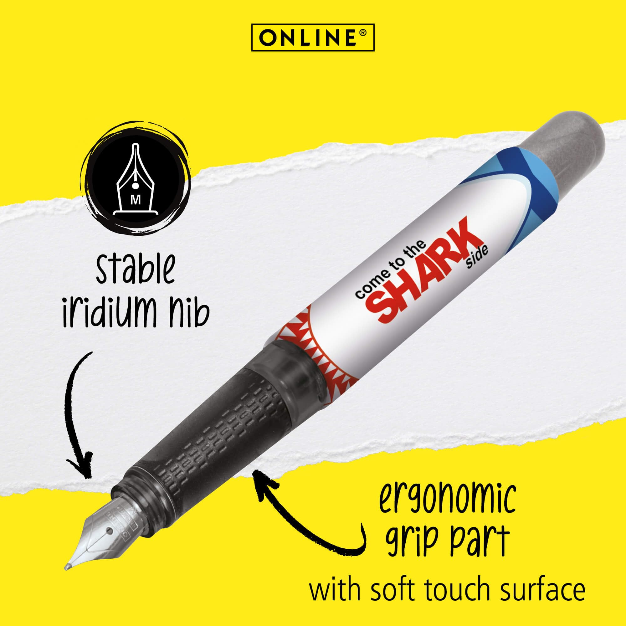 Online College ink pen Shark, ergonomic fountain pen for school/college, medium nib, soft grip part - Image 2