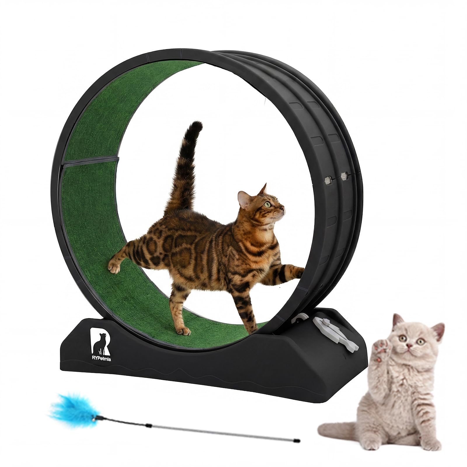 Cat Exercise Wheel, 31.5 Inch Indoor Treadmill for Cats with Carpeted Runway, Screw-Fixed Assembly for Easy Setup