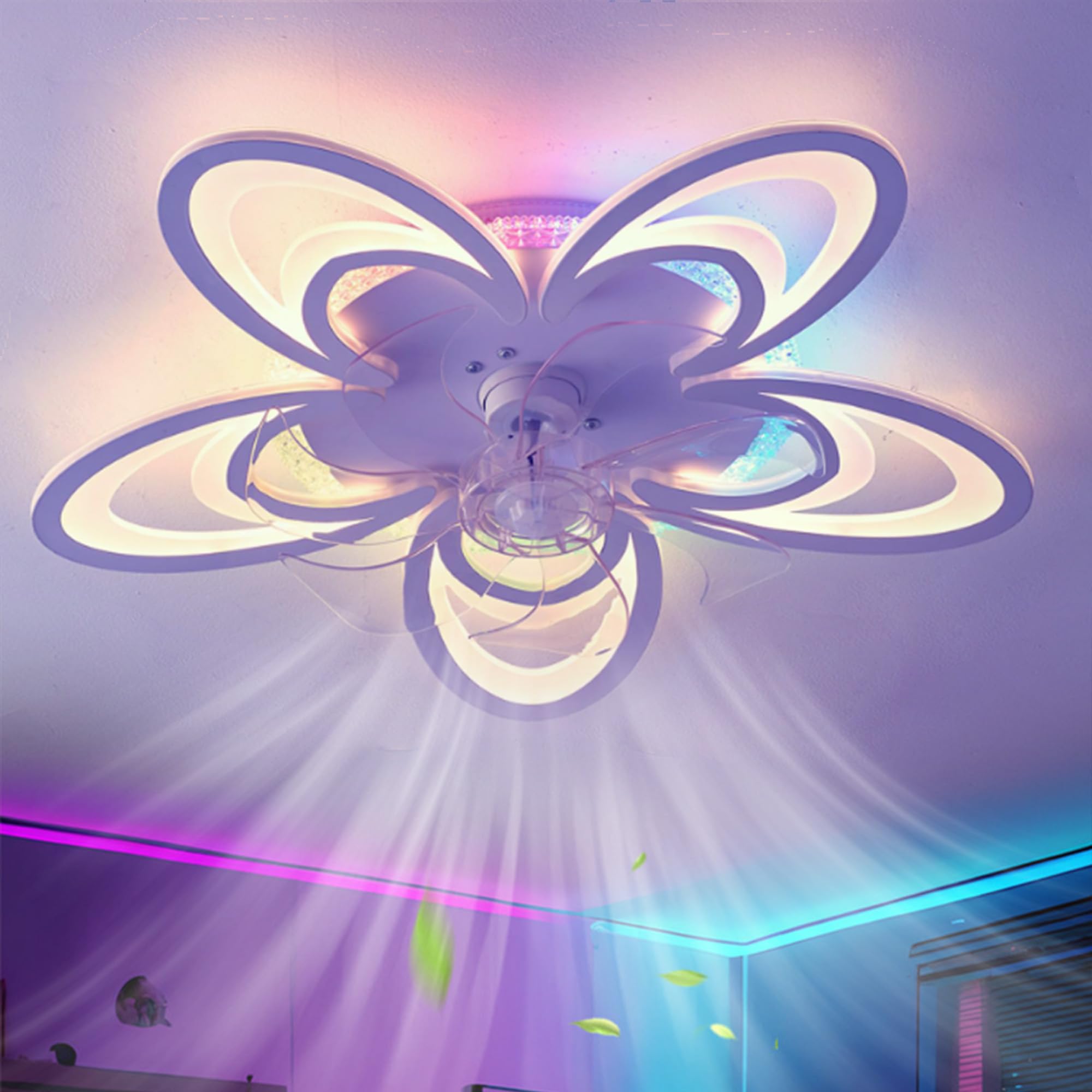 RGB Lampadario Ventilatore Funzione di memoria del colore del LED Reversibile 6 Velocità Camera da letto Soggiorno Silenziosa 64cm