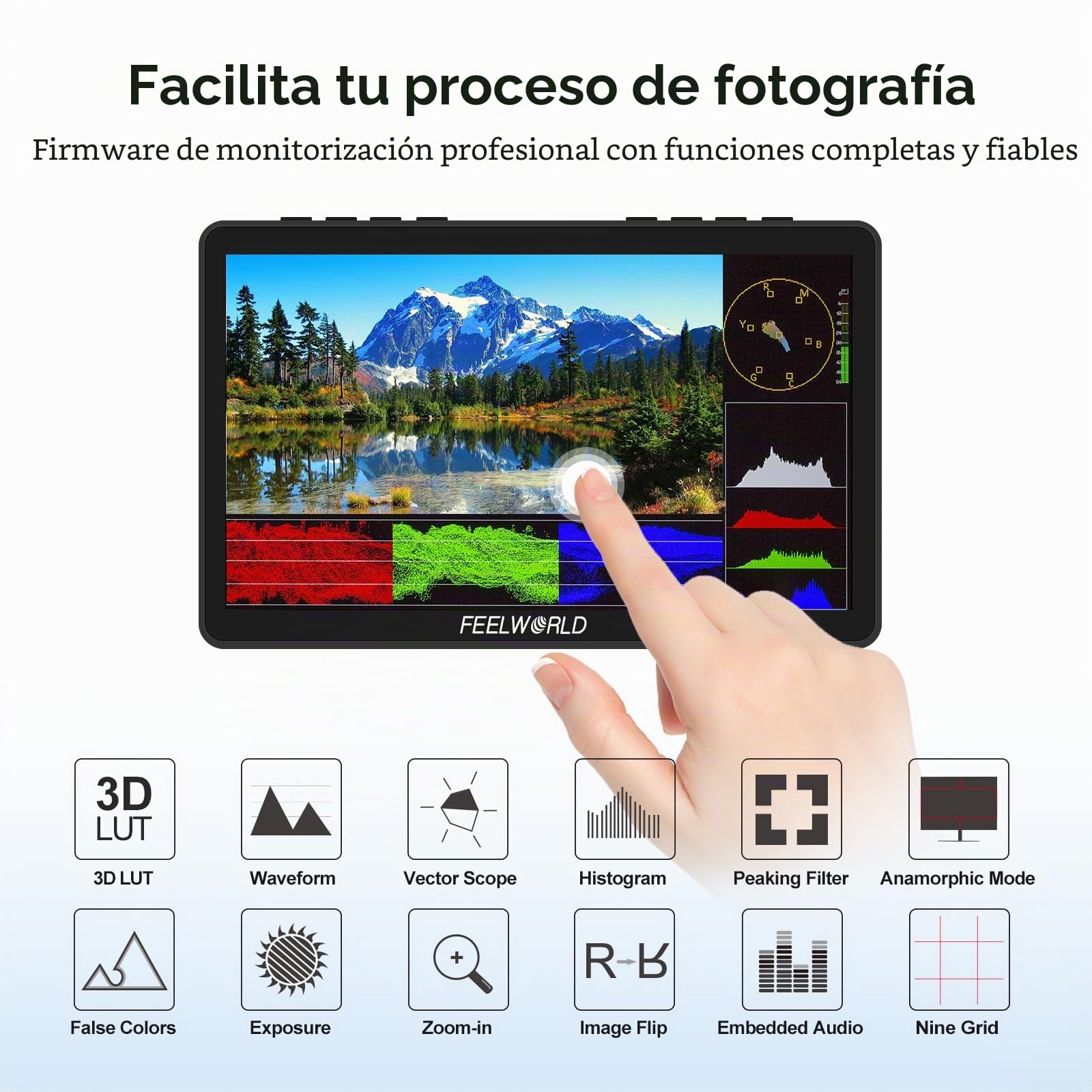 FEELWORLD F5 Pro V4 - Monitor de Campo de cámara DSLR de 6 Pulgadas + batería + Funda de Transporte + Cables Micro HDMI - Monitor de Video de Pantalla táctil con LUT 3D 1080P 4K HDMI con Placa de