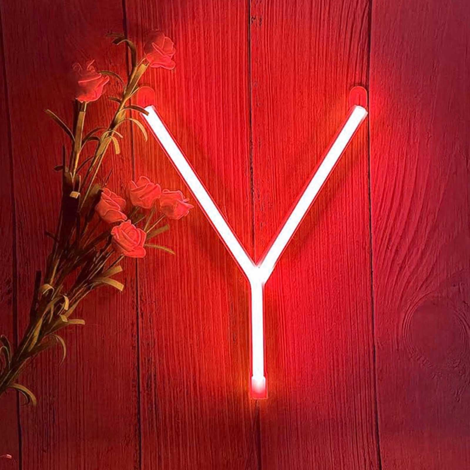Red Letter Neon Sign for Bedroom Wall Decor USB Powered LED Lights for Personalized Name Word Display Battery Operated for Indoor/Outdoor Use Gift for Parties Weddings（Letters Y） — image 1