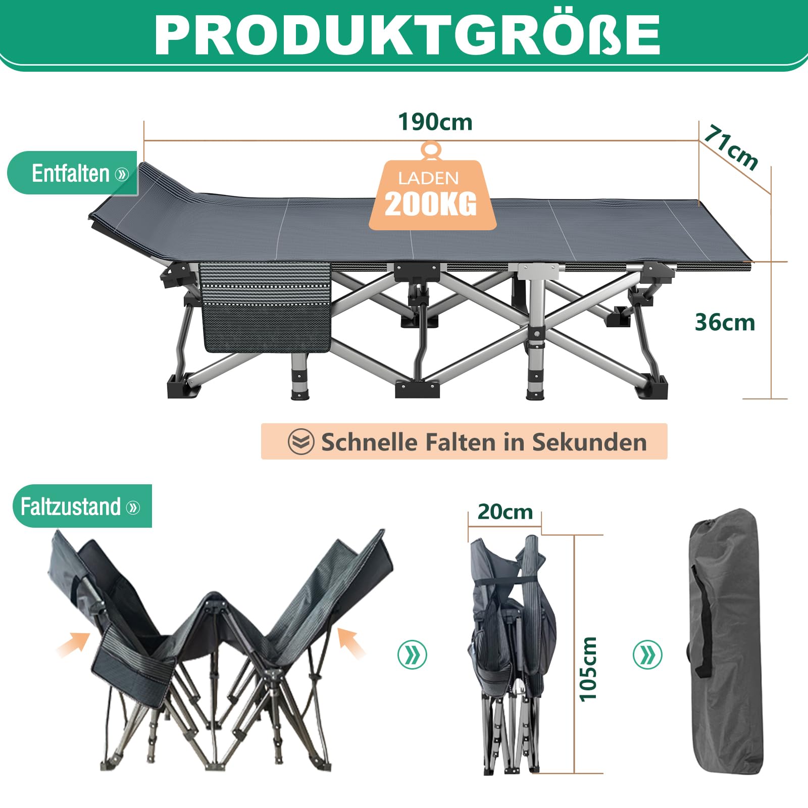 Meulbaty Folding lounger, 190 x 68 x 28 cm, 200 kg, with