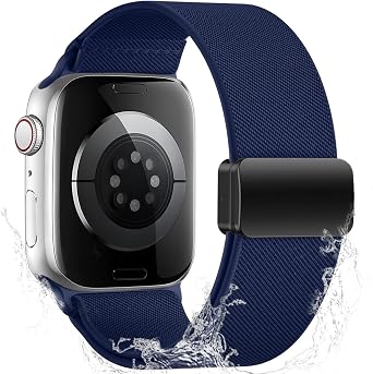 Stretchy Nylon Bands Compatible with Apple Watch Band 40mm 38mm 42mm 41mm 44mm 45mm 46mm 49mm Women Men, Magnetic Waterproof Elastic Sport Loop Strap for iWatch Series 11 10 9 8 7-1 Ultra 3 SE, Blue