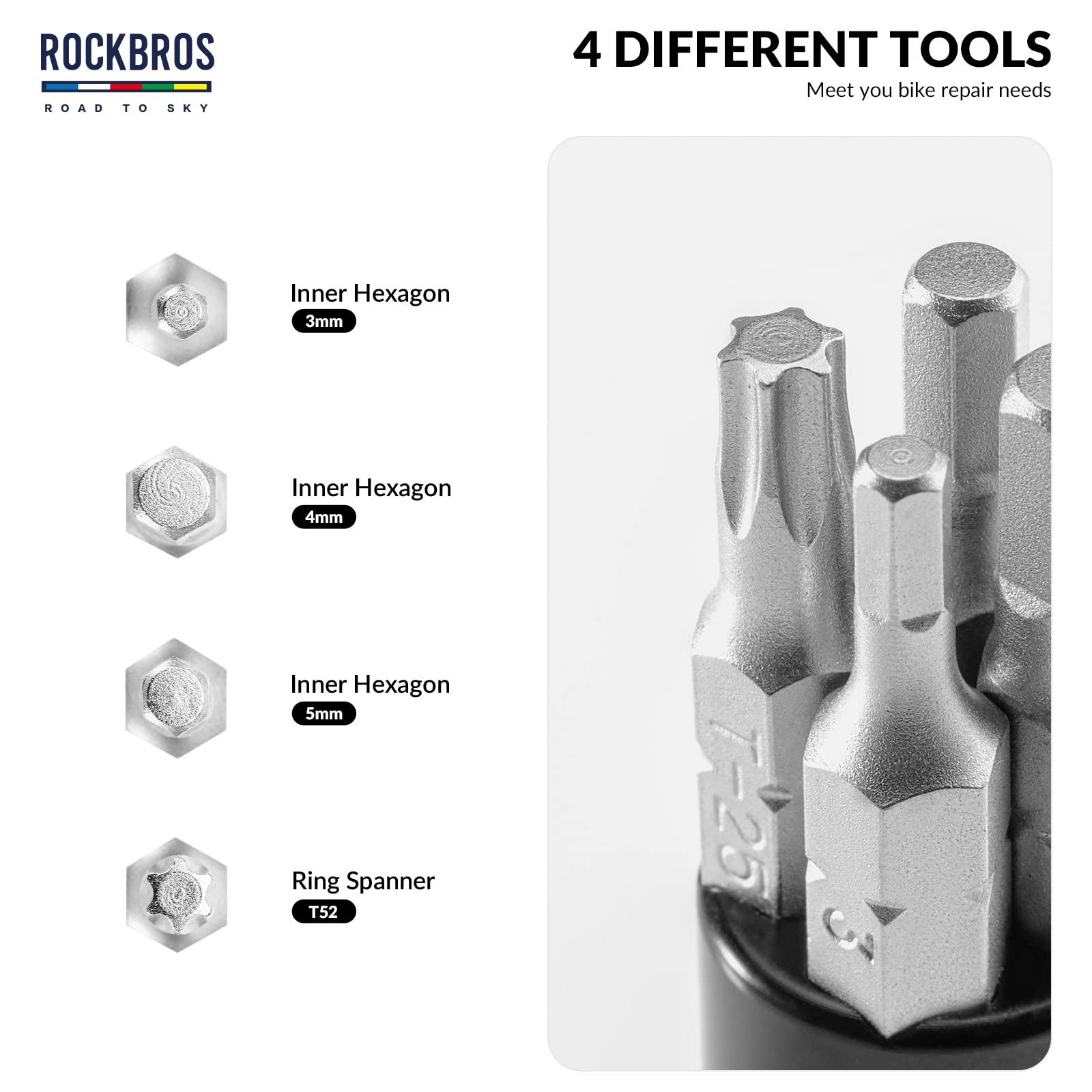 ROCKBROS Road to Sky Multifunktionswerkzeug Fahrrad als Lenkerstopfen | Multitool 5 in 1 Reparatur Set Werkzeug mit Kettentrenner, Endkappe für Rennrad, MTB, BMX