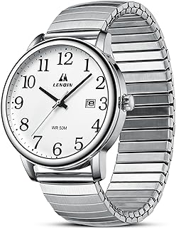 LN LENQIN Mens Watches Analog Quartz Watches for Men Stainless Steel Waterproof Men's Wrist Watch Easy Reader 38 mm Expans...