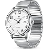 Mens Watches Easy Read Analog Quartz Sport Waterproof Watch for Men with 38mm Stainless Steel Expansion Band and Glow Dial