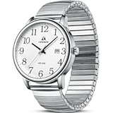 Mens Watches Easy Read Analog Quartz Sport Waterproof Watch for Men with 38mm Stainless Steel Expansion Band and Glow Dial