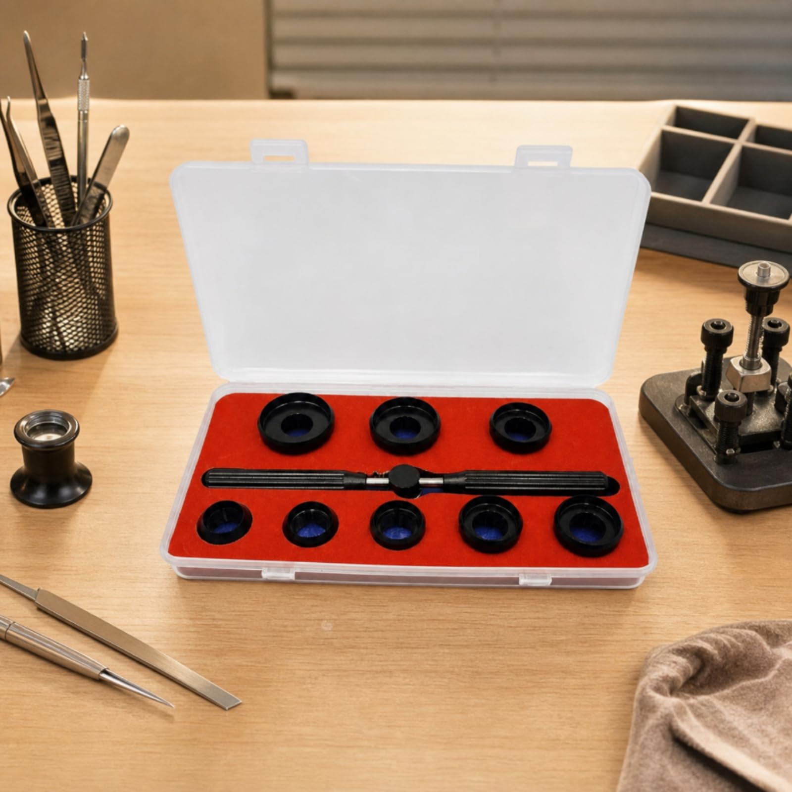 TISHITA 8 Piezas Kit Apertura Relojes con Estuche Kit Reparación Relojes con stapador Caja Práctico Herramienta para Relojeros