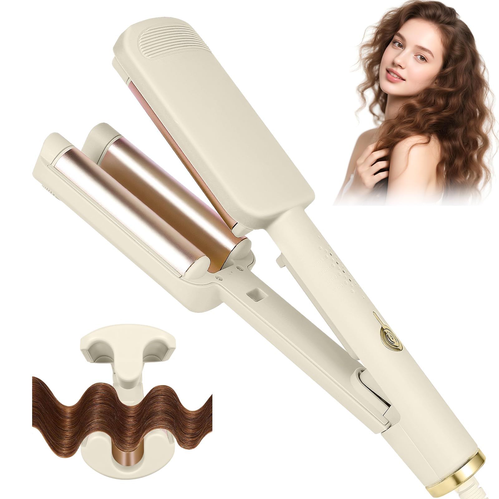 Fer à Boucler 32mm, Fer à Onduler Beach Waves pour Grandes Ondulations Naturelles, Boucleur Cheveux avec 4 Températures Réglables, Revêtement Céramique, Chauffage Rapide & Sécurité Anti-Brûlure 1