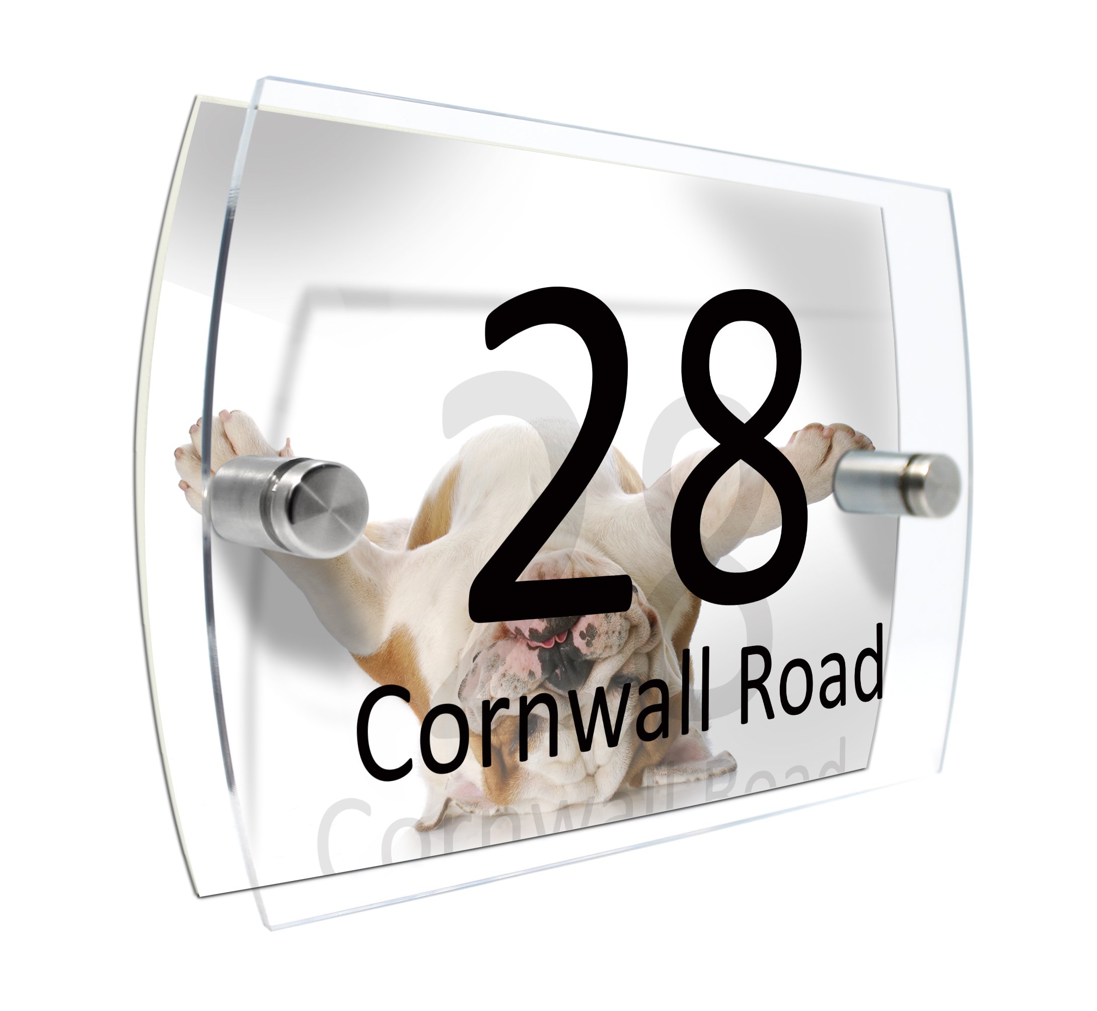 CS Printing House Number Sign Plaque Garden Glass Effect Acrylic Sign Door Plate Marble Wall Display 2 Part Branded Acrylic (English Bulldog)