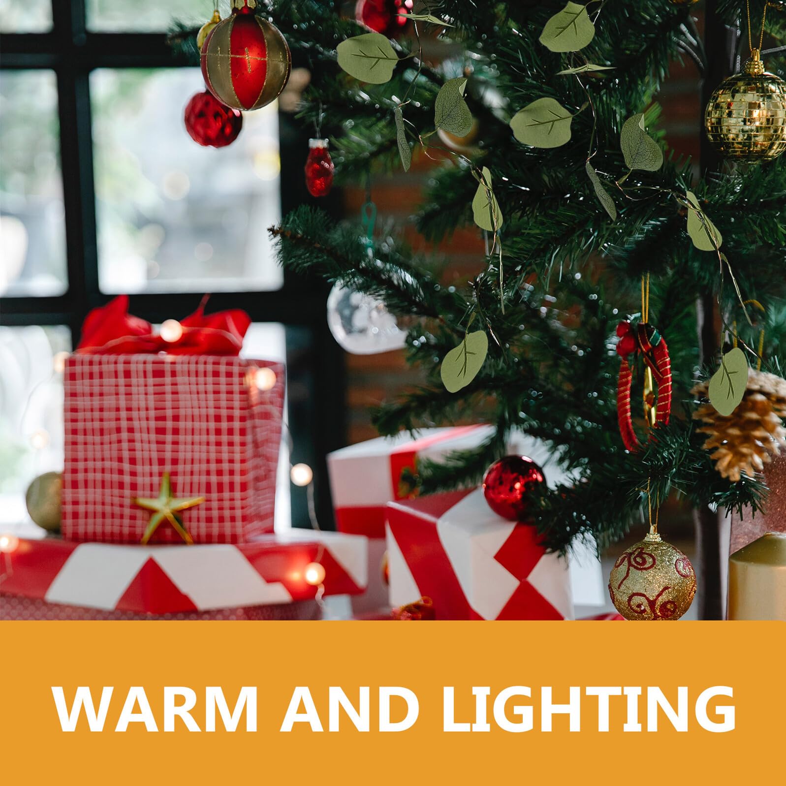 Artibetter 2m LED Lichterkette Eukalyptusblätter Warmweiß Kupferdraht Dekorationslicht ohne Batterie Innen Zimmer Deko Langlebige LED Girlande
