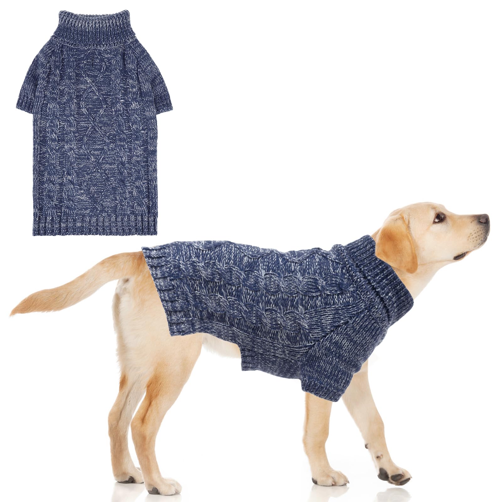 KOOLTAIL Thermal Knitted Dog Sweater for Small Medium Large Dogs, Turtleneck Cable Knit Doggy Winter Coat Warm Clothes Sweatshirt Outfits for Cold Weather,Pullover Pet Jumper for Puppy Cats Navy XL